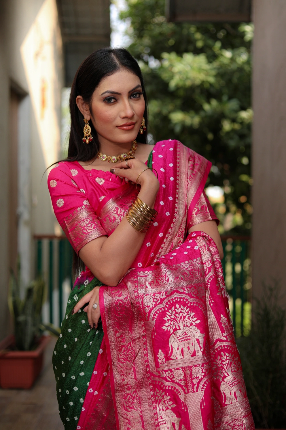 Meher Bandhej Pink and Green