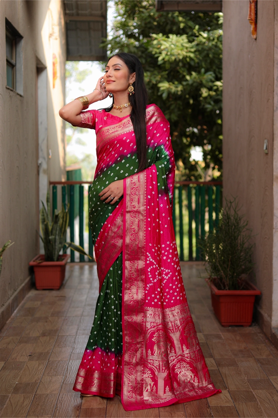 Meher Bandhej Pink and Green