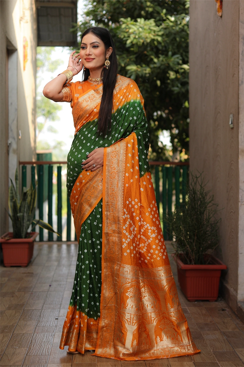 Meher Bandhej Orange and Green