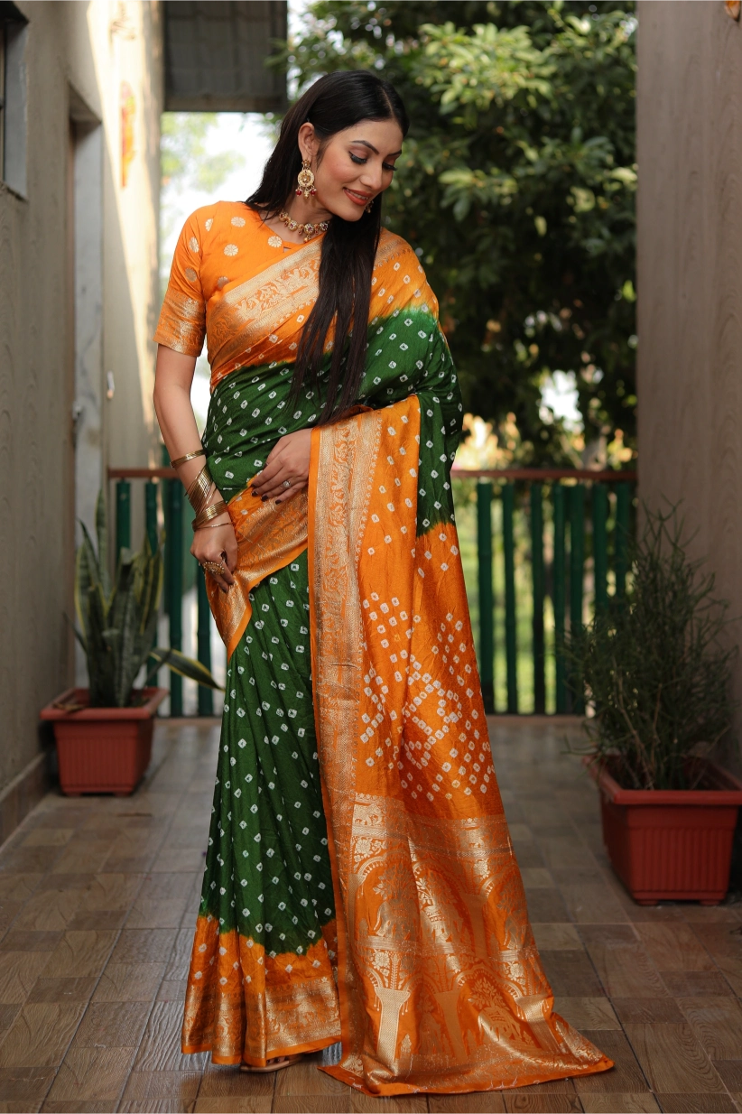 Meher Bandhej Orange and Green