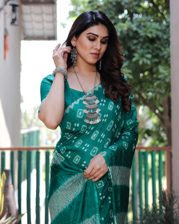 Rangrez Bandhej Elegance - Emerald Green with White Accents