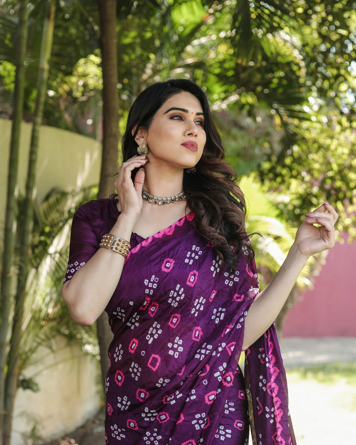 Bandhani Mehfil - Purple with Pink Highlights