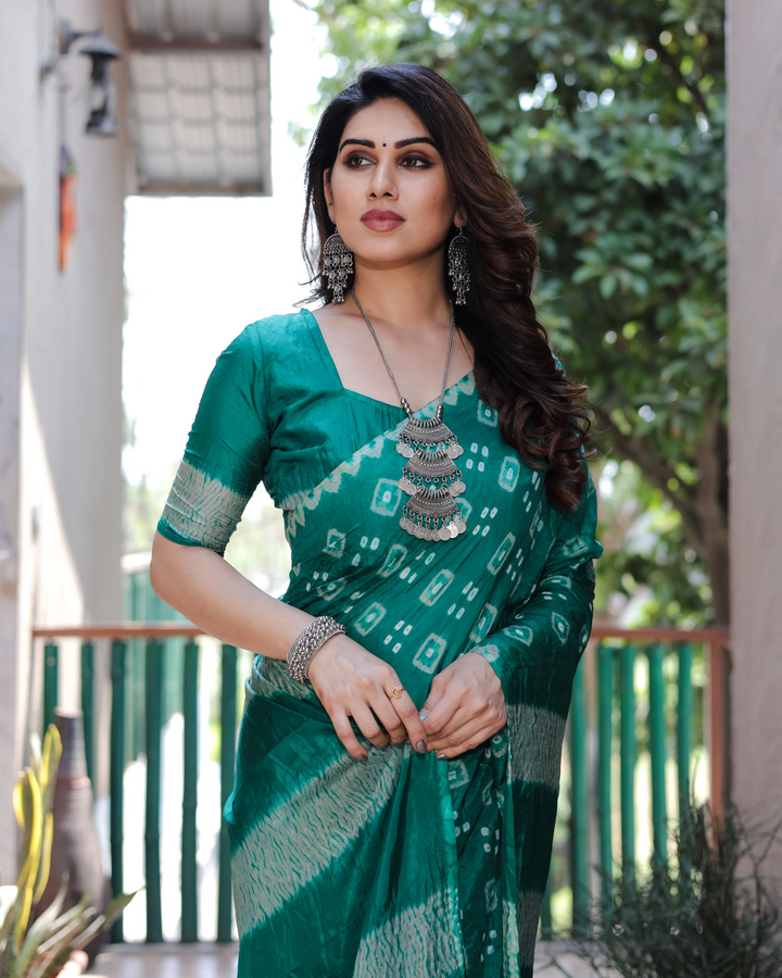 Rangrez Bandhej Elegance - Emerald Green with White Accents