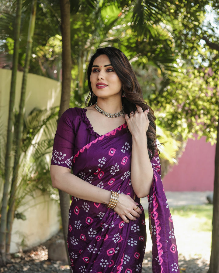 Bandhani Mehfil - Purple with Pink Highlights