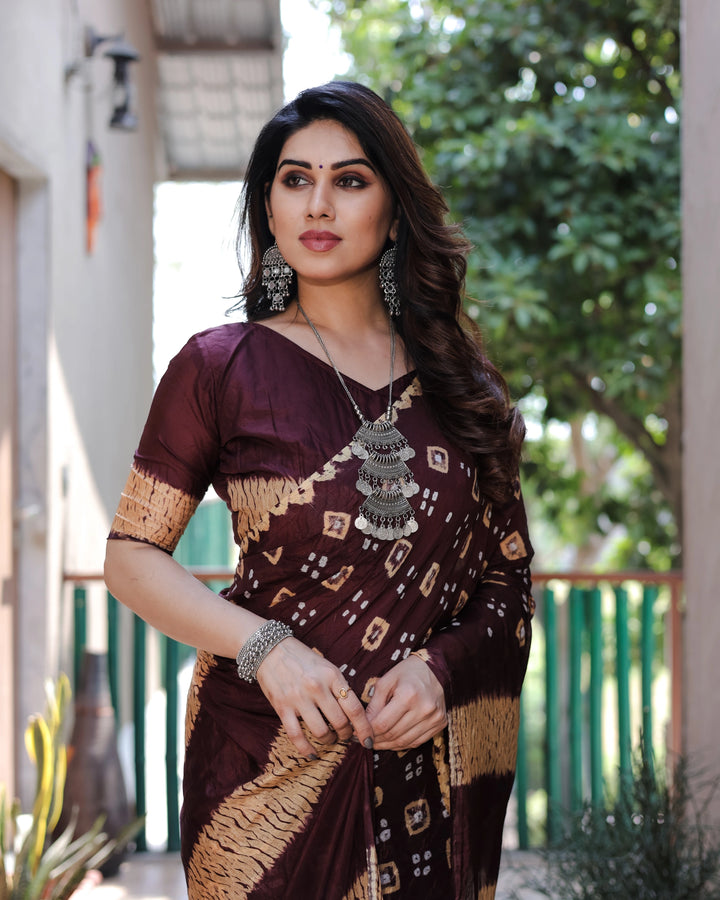 Rangrez Bandhej Elegance - Wine with Beige Detailing