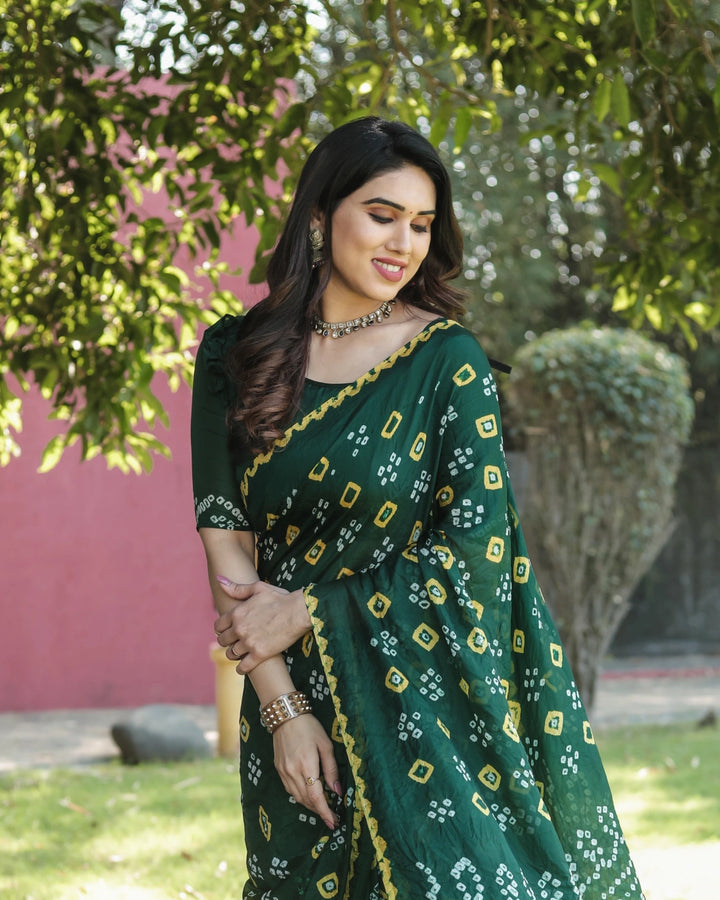 Bandhani Mehfil -  Green with Yellow Highlights