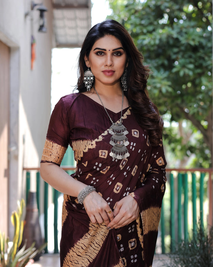 Rangrez Bandhej Elegance - Wine with Beige Detailing