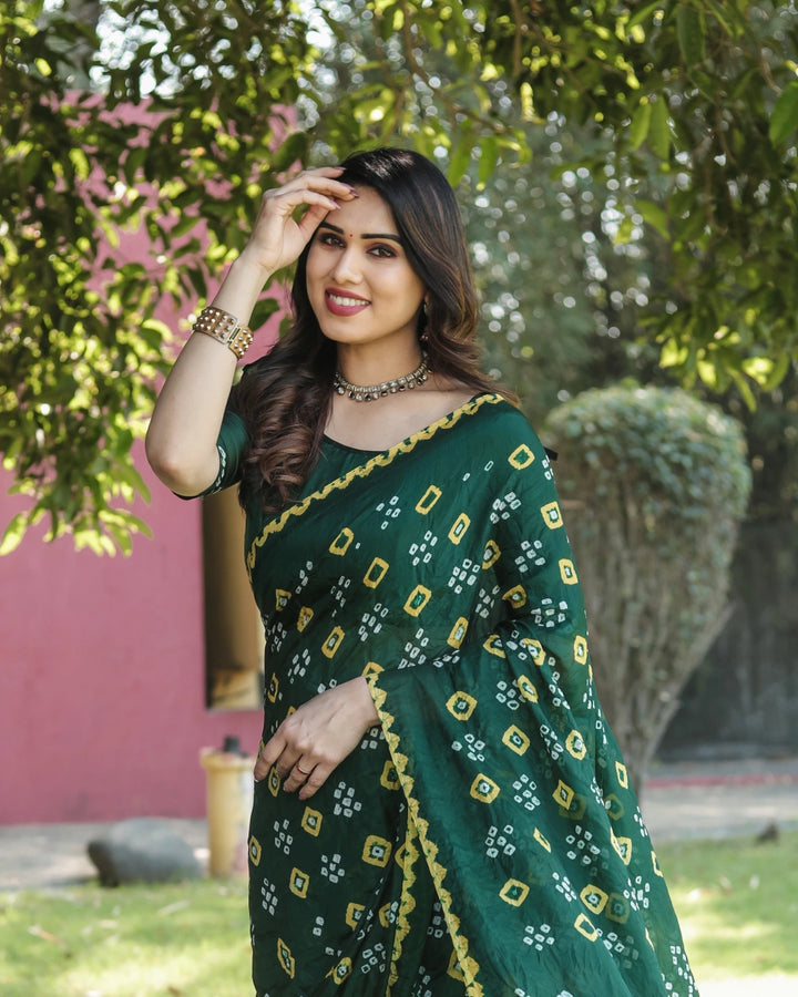 Bandhani Mehfil -  Green with Yellow Highlights