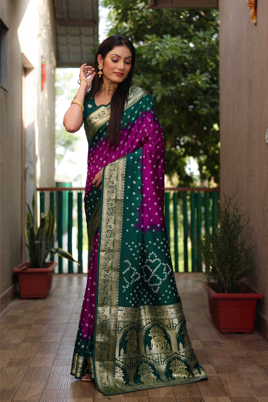 Meher Bandhej Purple and Green