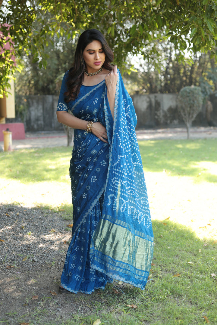 Bandhani Mehfil - Royal Blue with White Accents