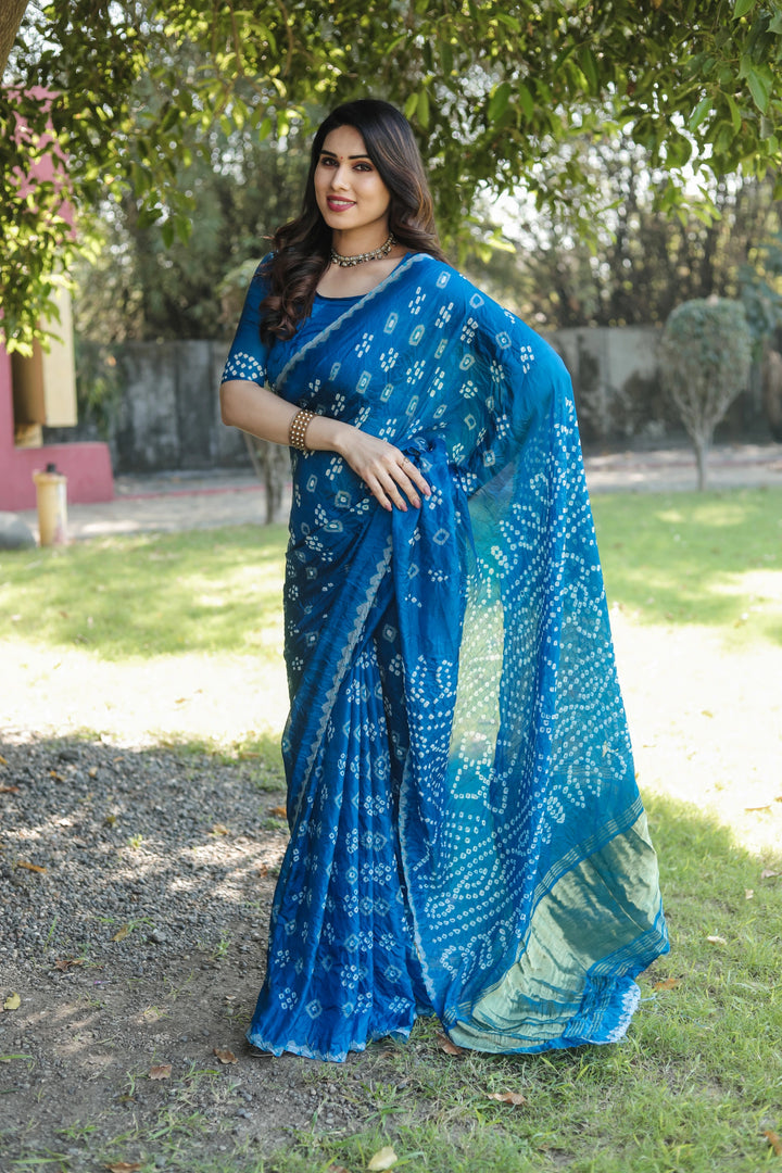 Bandhani Mehfil - Royal Blue with White Accents