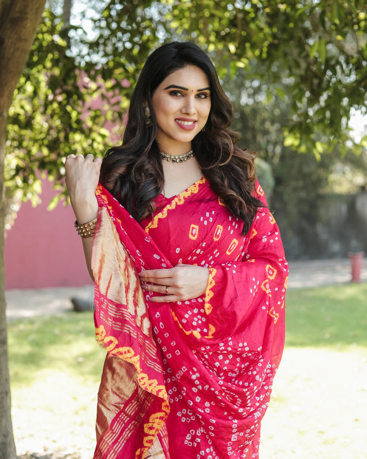 Bandhani Mehfil - Fuchsia Pink with Yellow Highlights