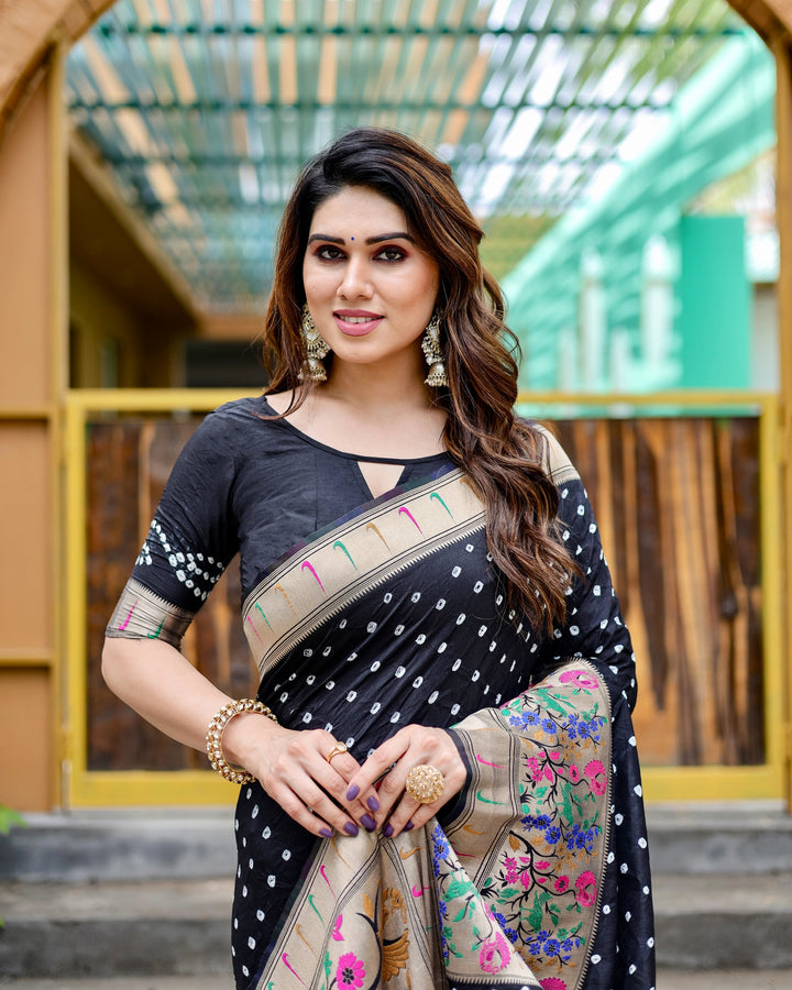 Raga-e-Sundaram (Paithani Bandhej ) Black