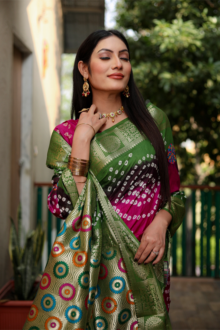 Rangriti Bandhej Fuchsia and Emerald