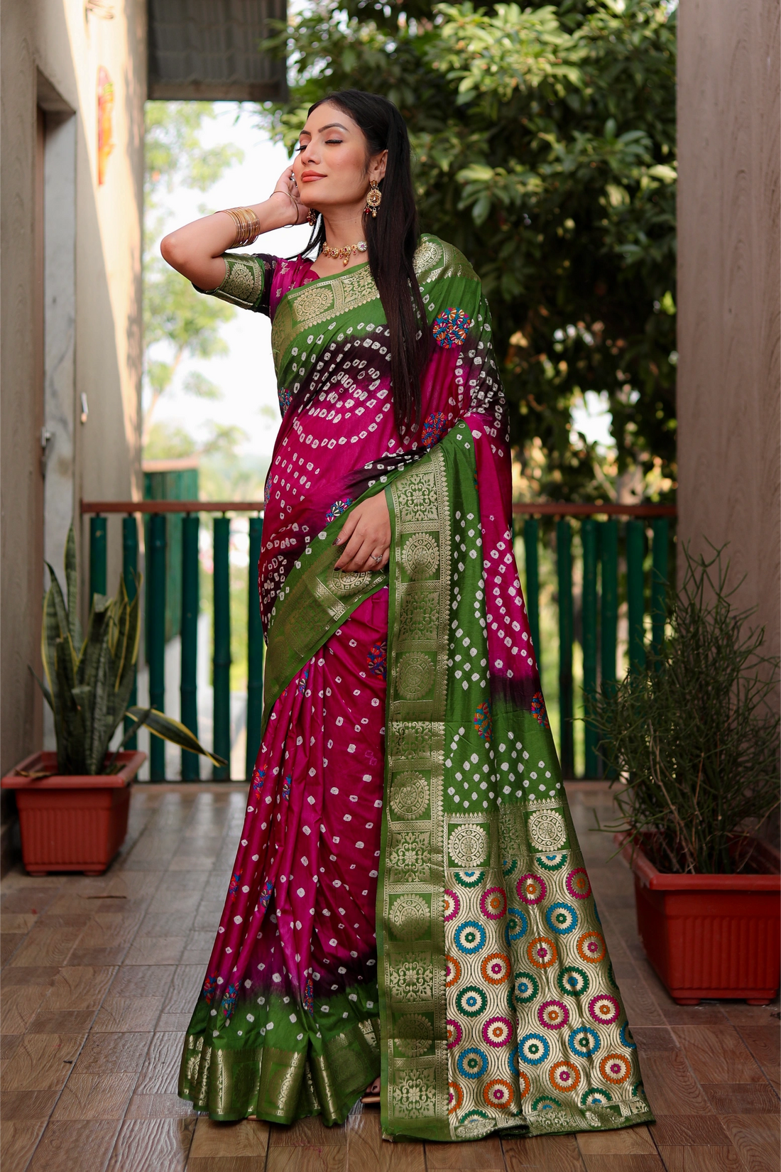 Rangriti Bandhej Fuchsia and Emerald