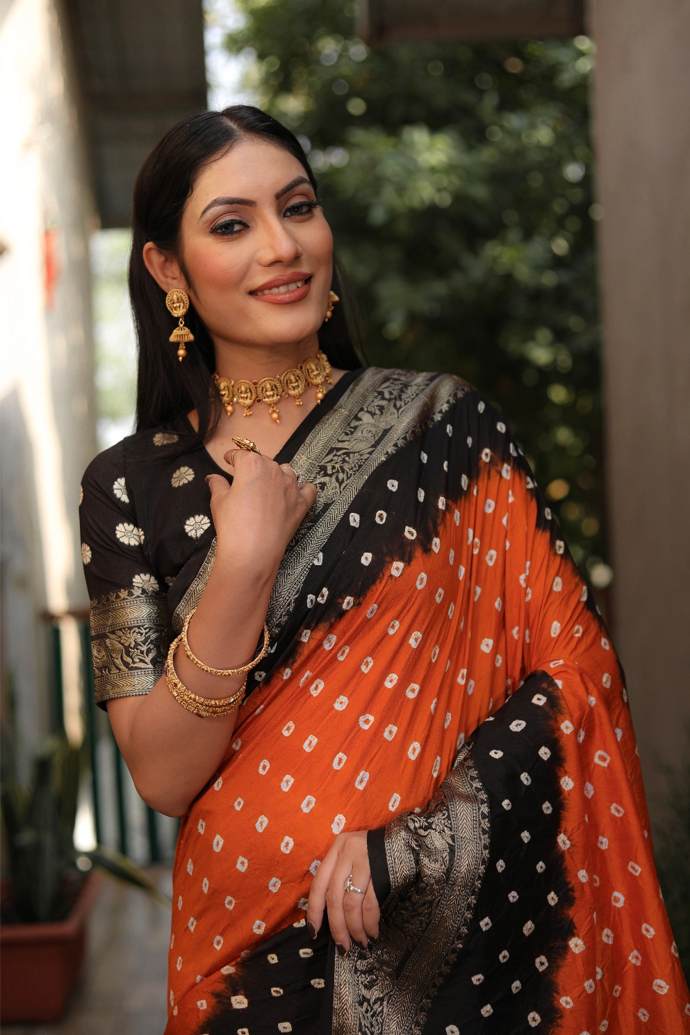 Meher Bandhej Orange and Black