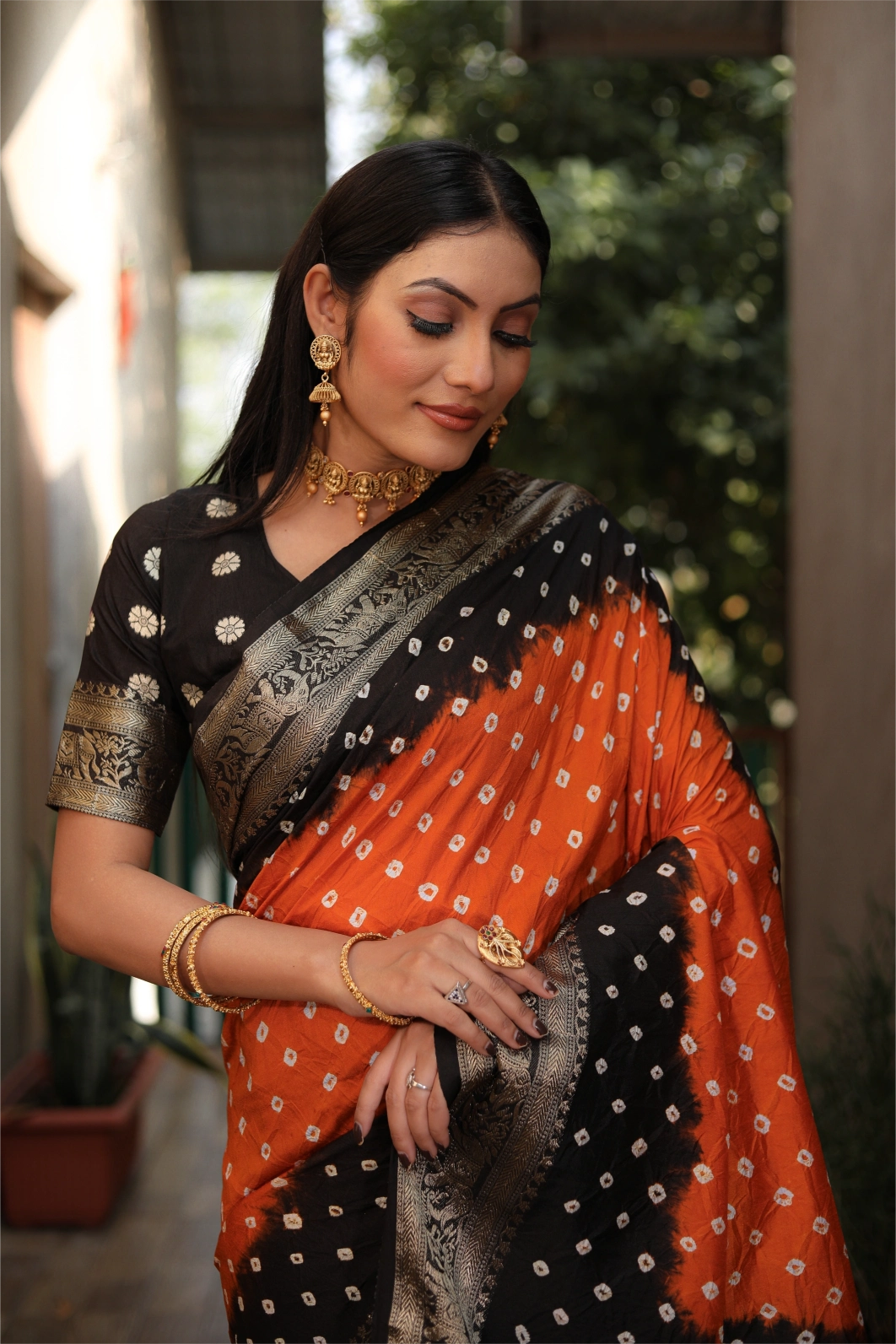 Meher Bandhej Orange and Black