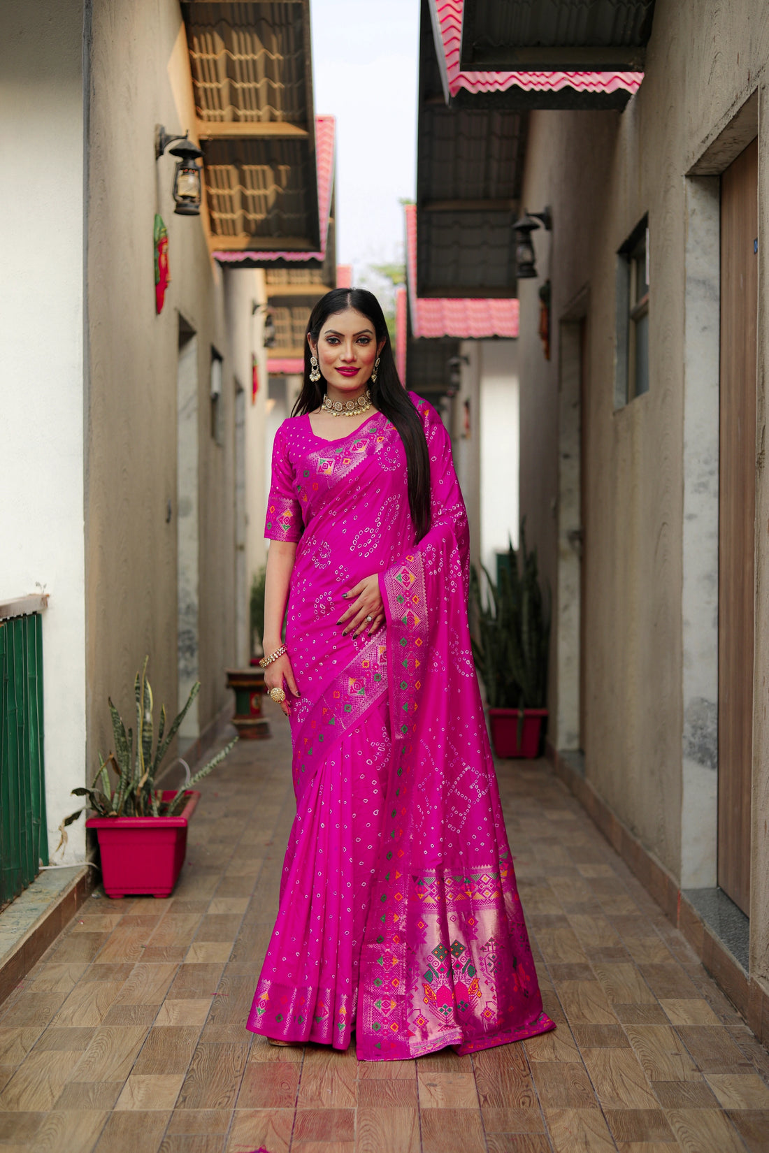 Ruhani Bandhej Fuchsia Pink