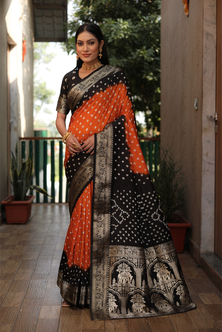 Meher Bandhej Orange and Black