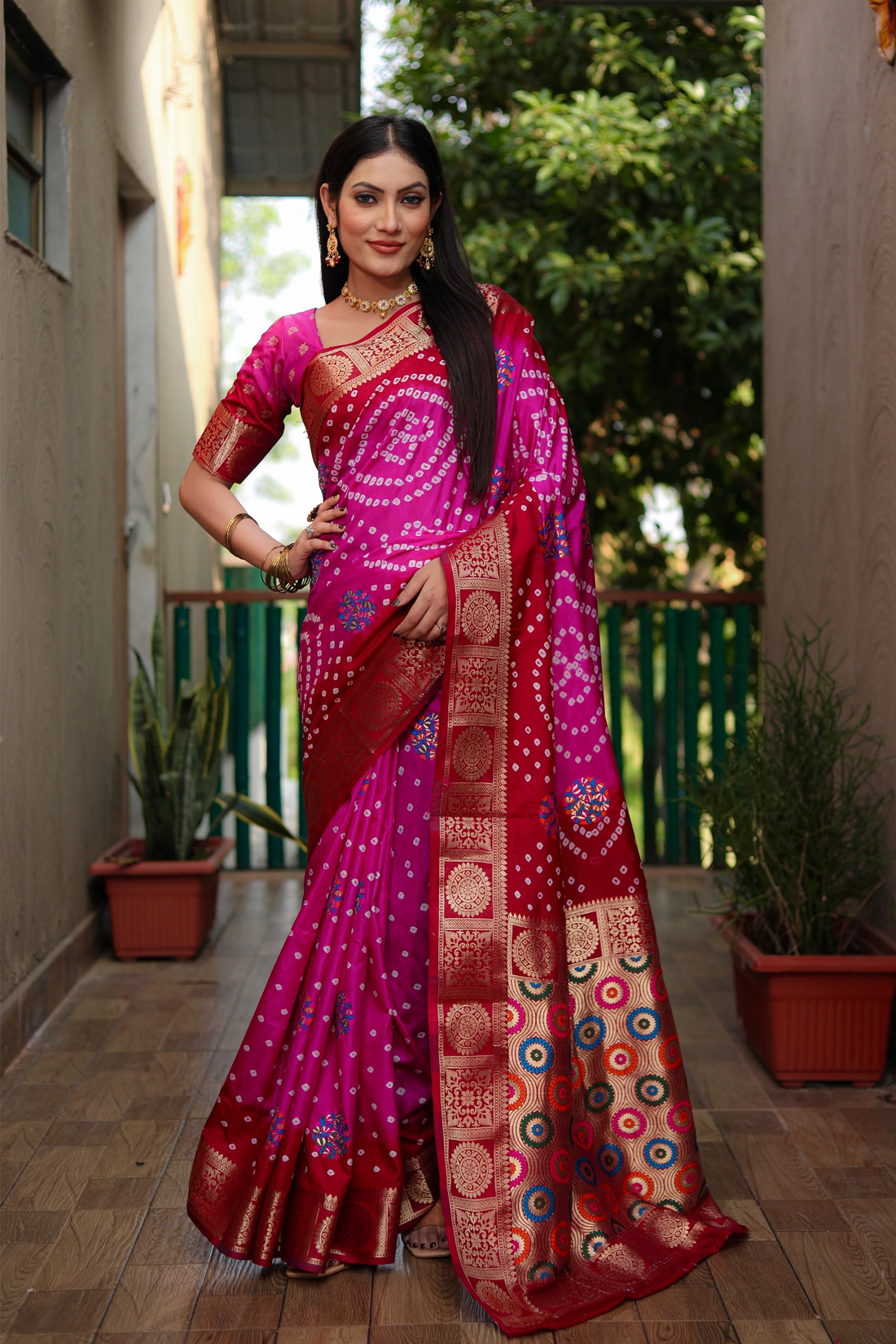 Rangriti Bandhej Magenta with Crimson