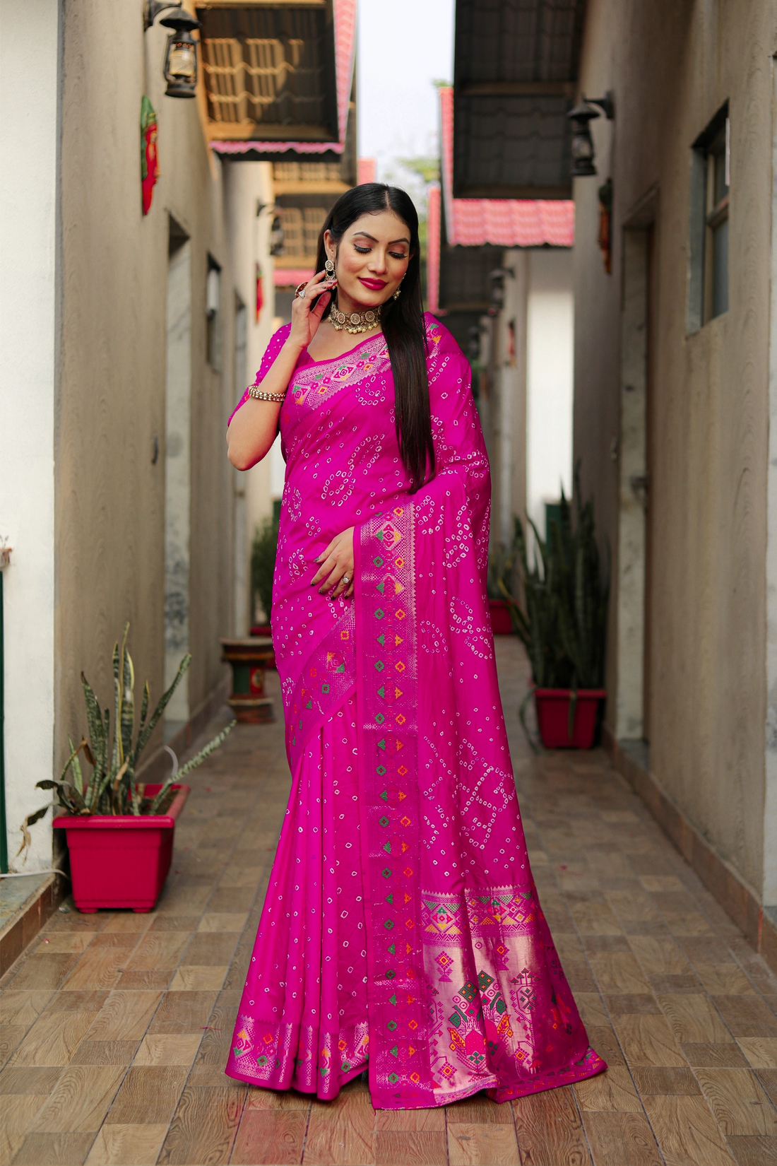 Ruhani Bandhej Fuchsia Pink