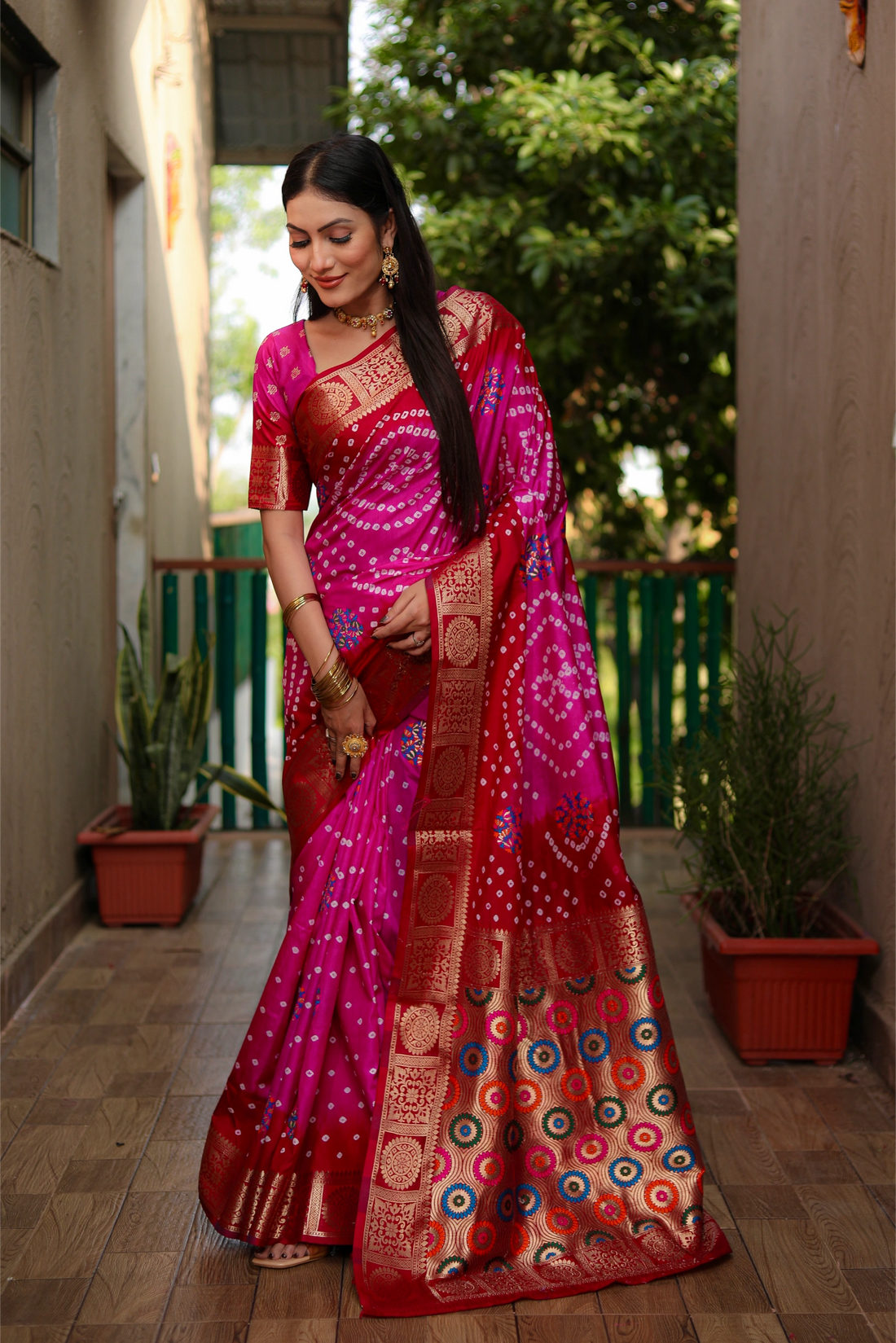 Rangriti Bandhej Magenta with Crimson