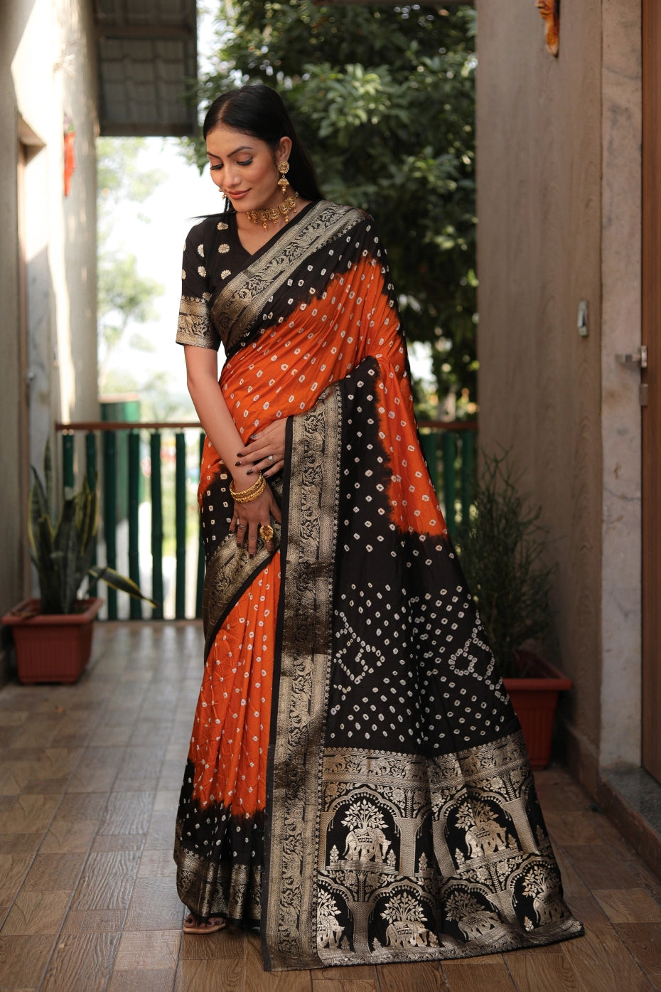 Meher Bandhej Orange and Black