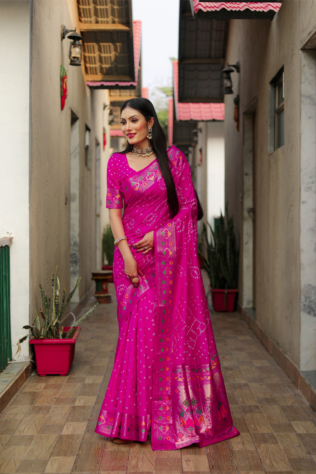 Ruhani Bandhej Fuchsia Pink