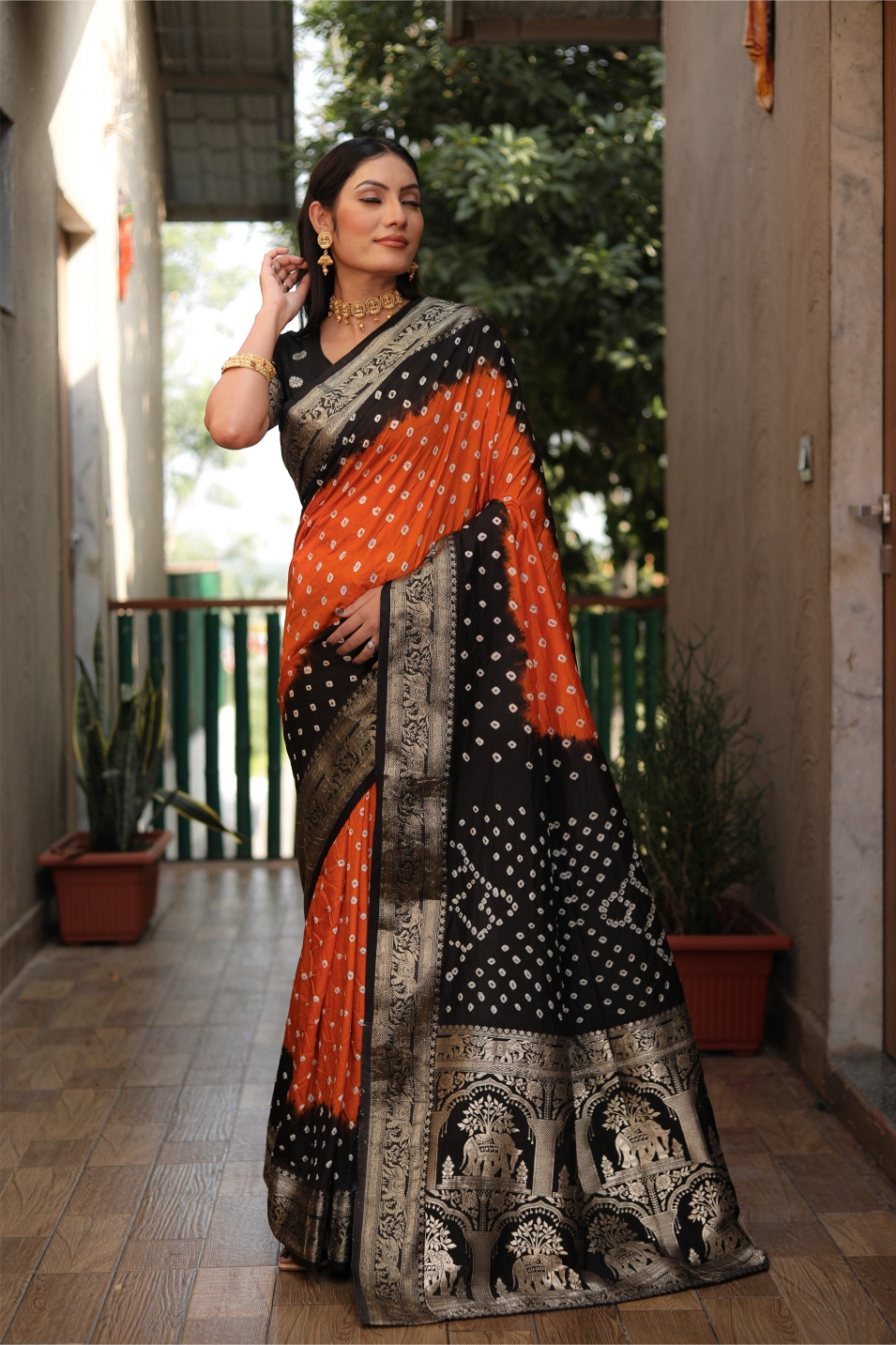 Meher Bandhej Orange and Black