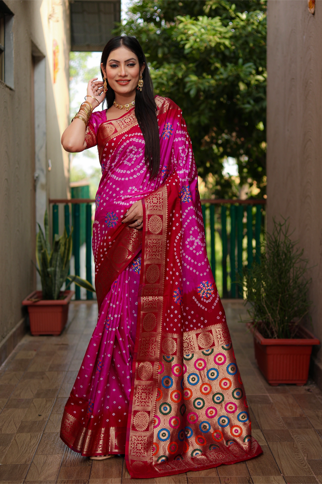 Rangriti Bandhej Magenta with Crimson