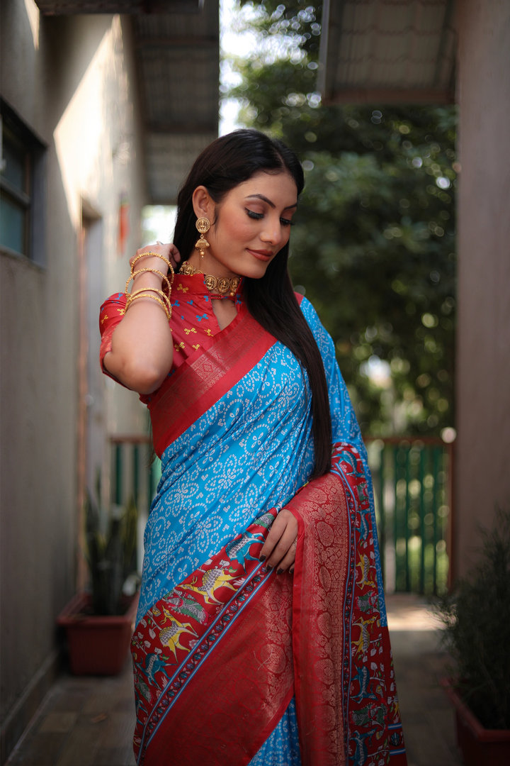 Aarambh Aakriti - Crimson Red with Blue