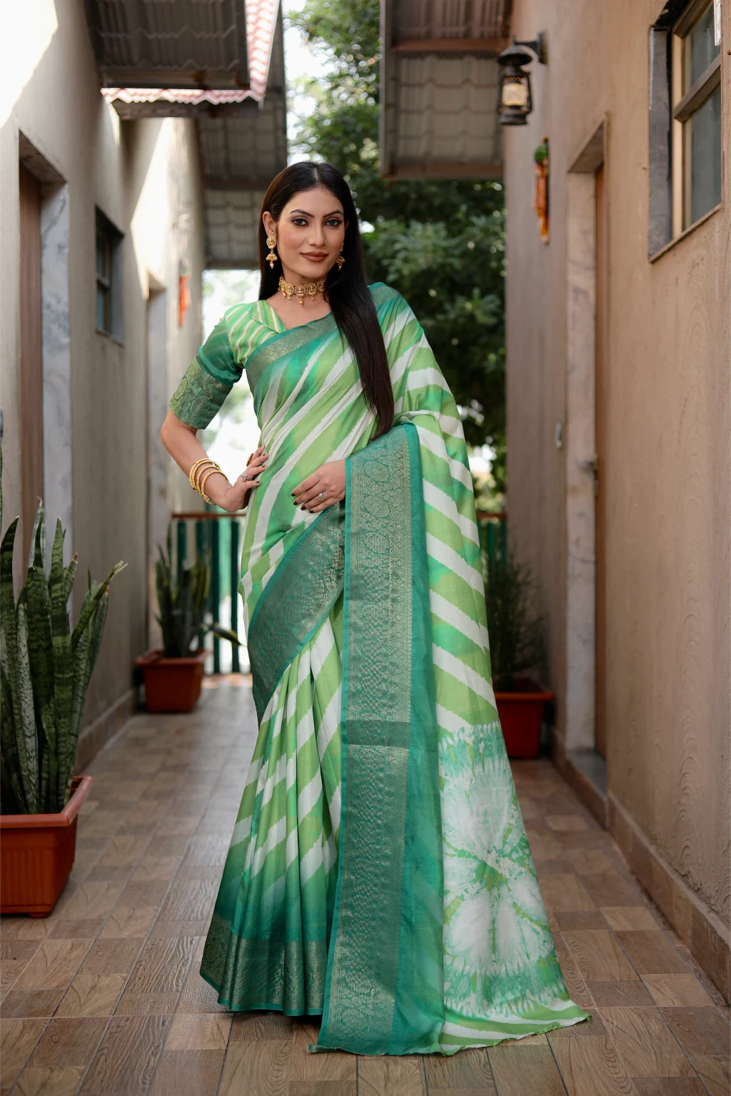 Vibrant Strata - Refreshing Green and White Stripes