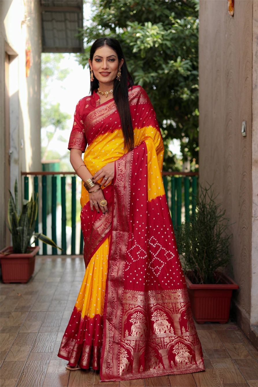 Meher Bandhej Yellow and Red