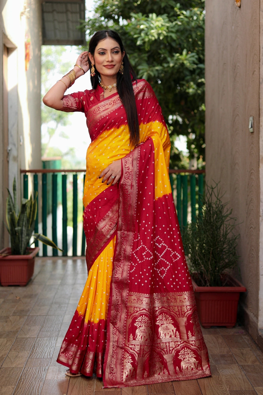 Meher Bandhej Yellow and Red