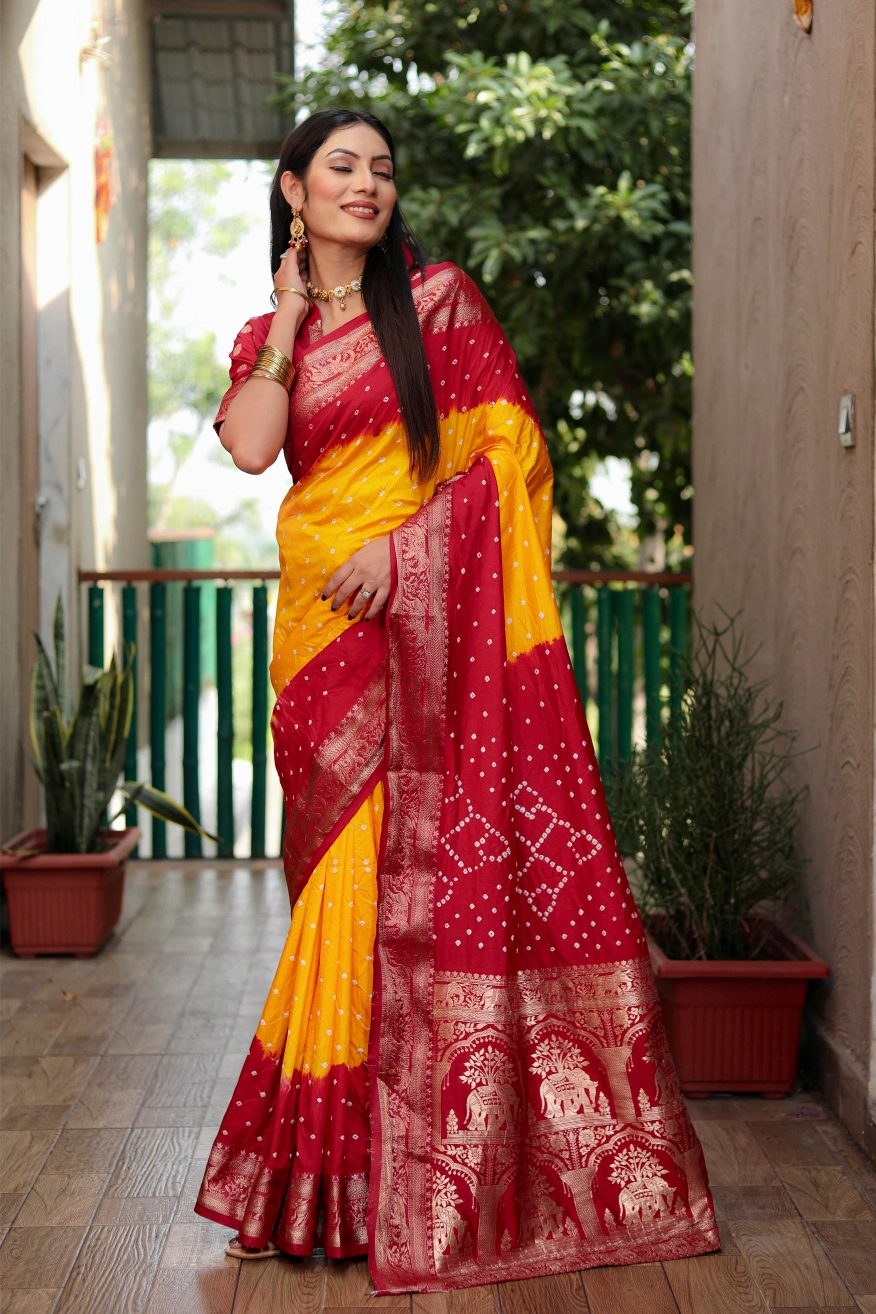 Meher Bandhej Yellow and Red