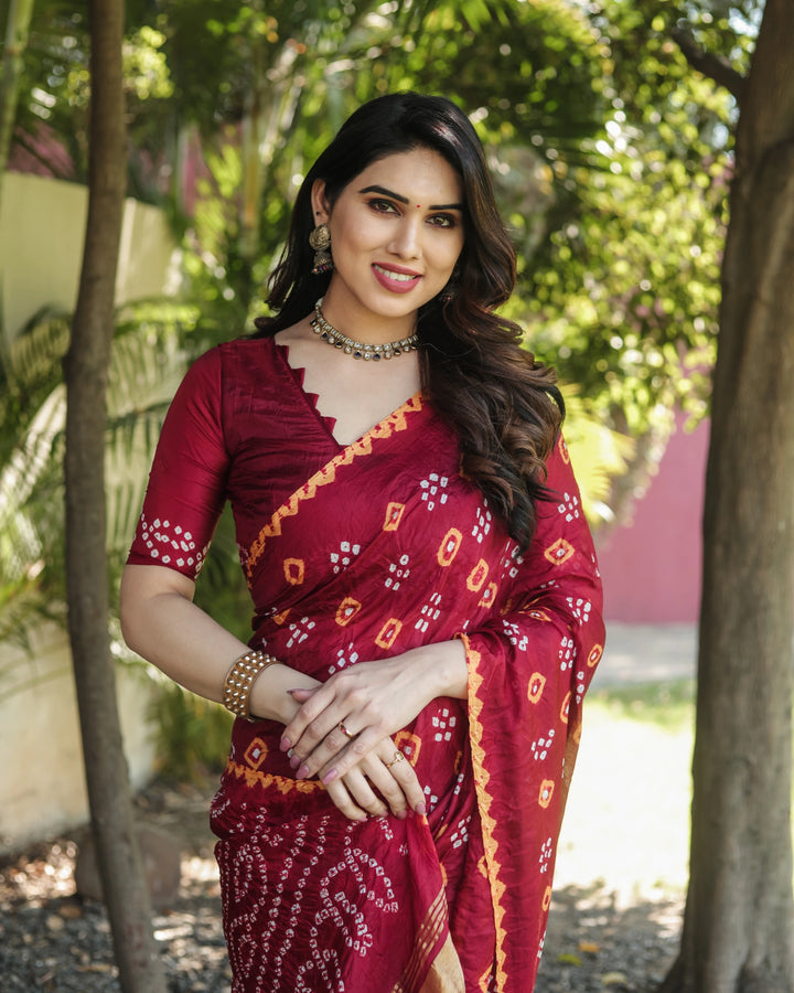 Bandhani Mehfil - Maroon with Golden Accents