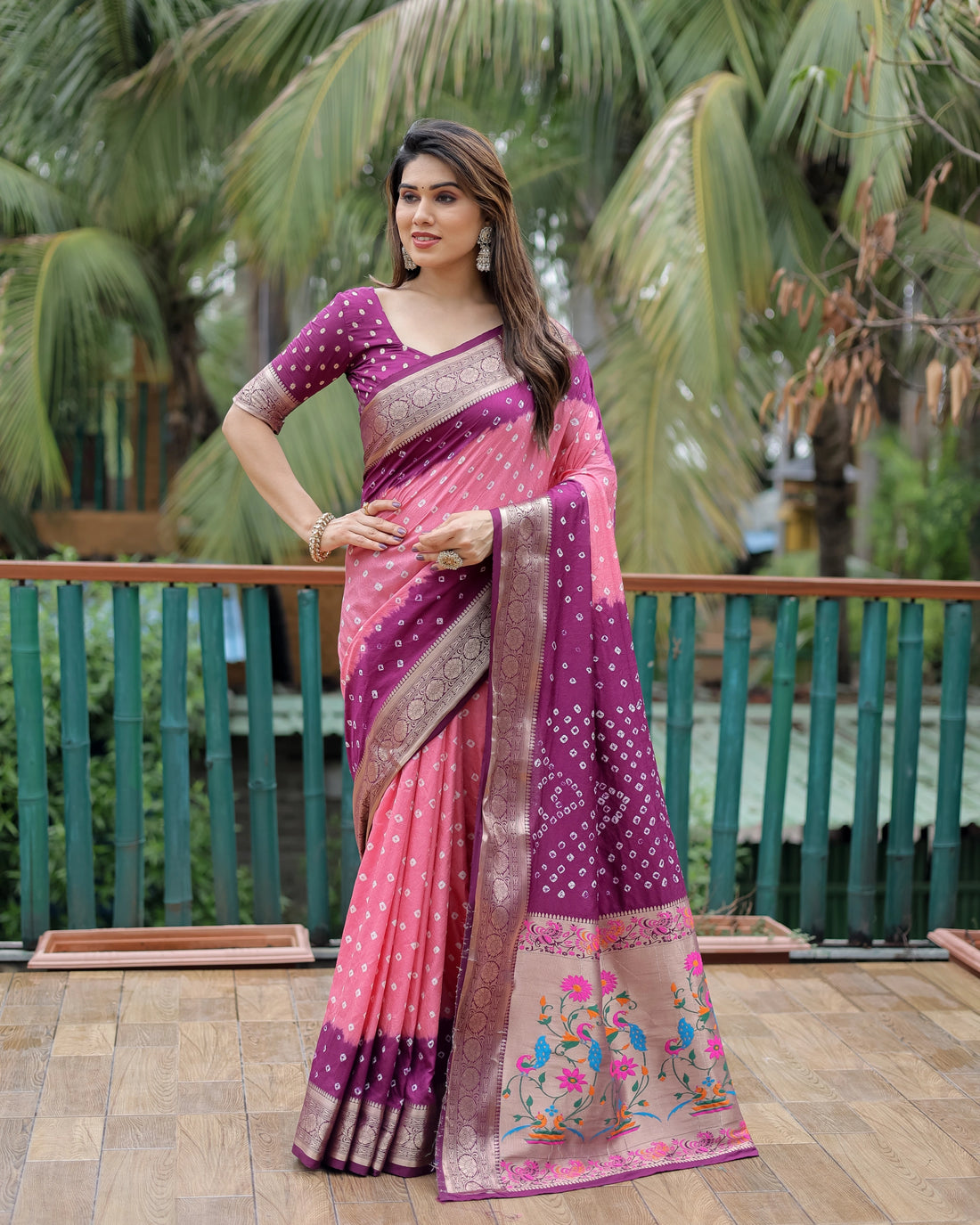 Resham Bandhani Pink and Plum