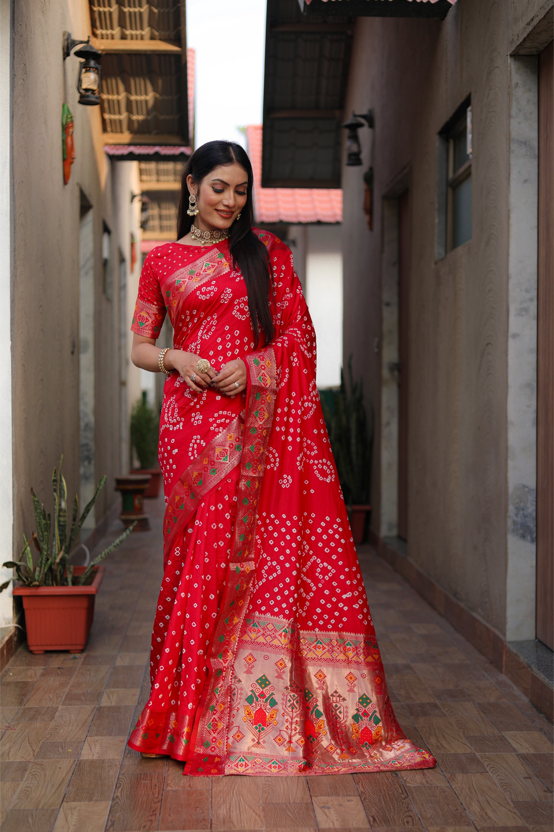 Ruhani Bandhej Crimson Red