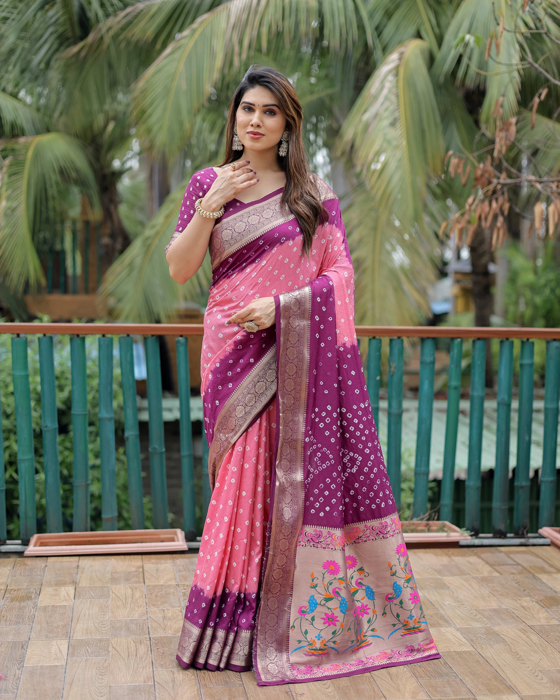 Resham Bandhani Pink and Plum