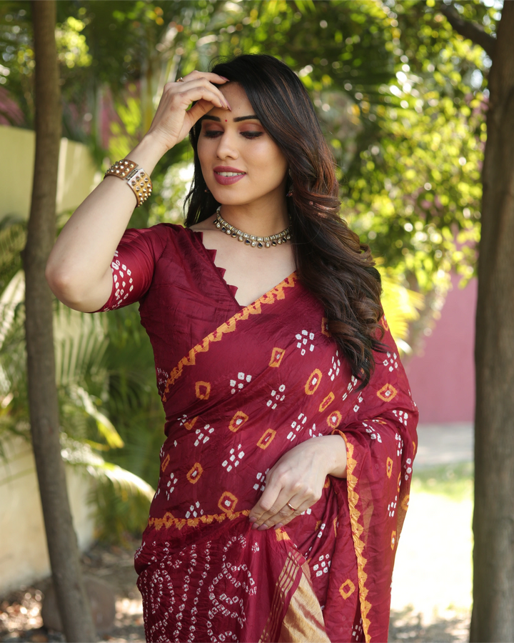 Bandhani Mehfil - Maroon with Golden Accents