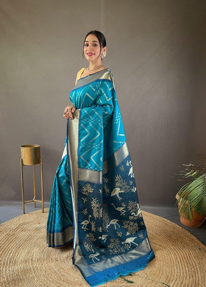 TheDailyLooms Soft Silk Rhythm of Zari - Blue